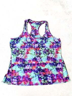 Athleta XL Floral Racerback Workout Tank Top Purple Multicolor
